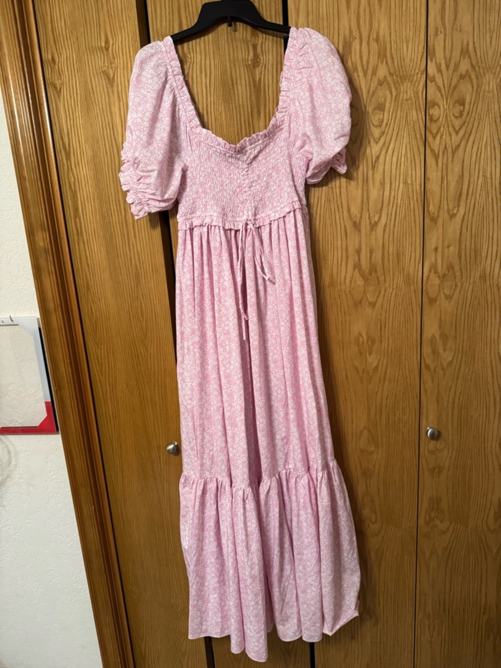 Pink Puff Sleeve Smocked Maxi Dress